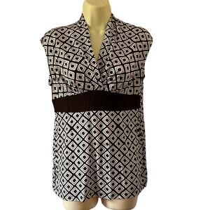 Merona Brown & White Geometric Print Sleeveless Knit Top Blouse Size Medium